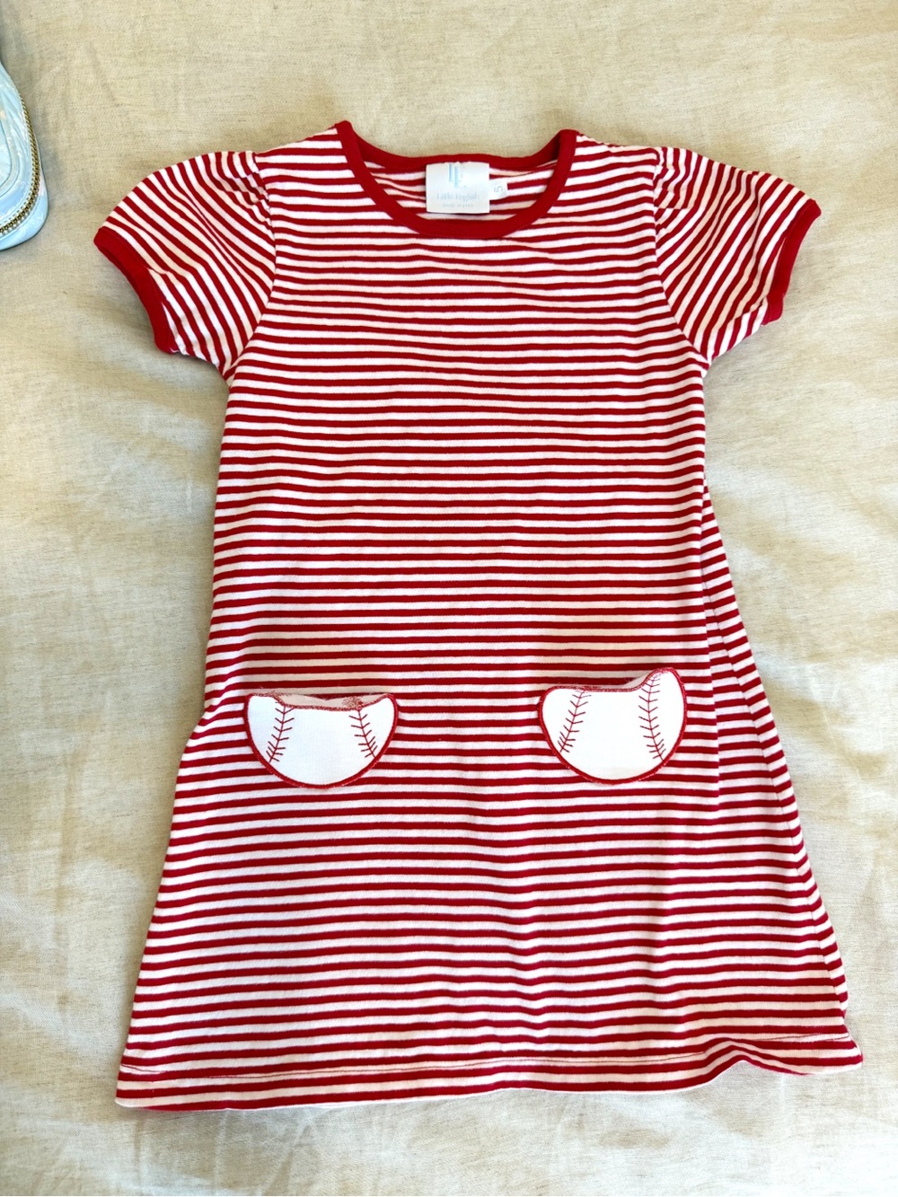 Little English Red & White Striped Dress with Baseball Pocket Detail